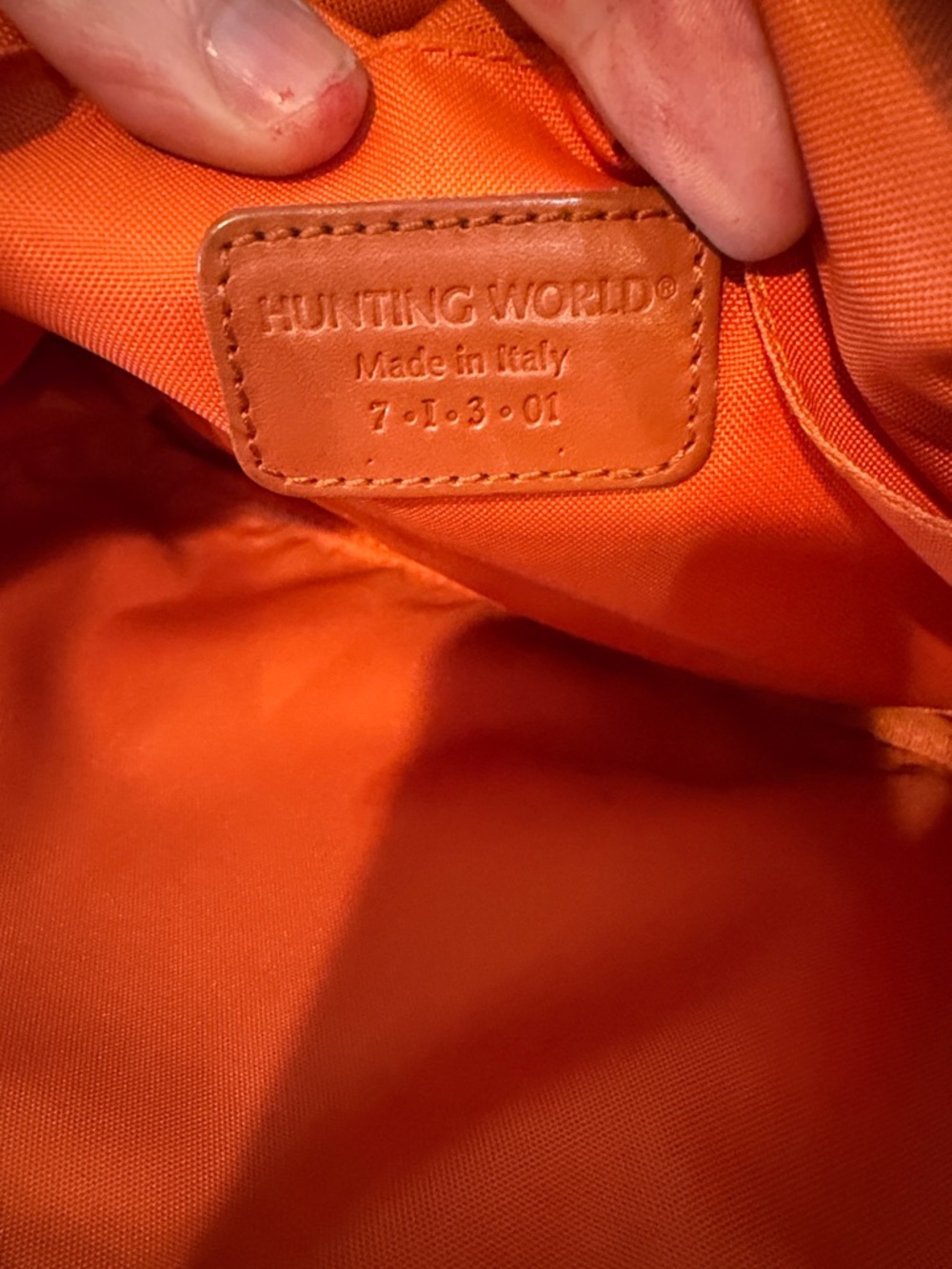 Olive Green Canvas Crossbody Bag with Orange Lining - Picture 2 of 9